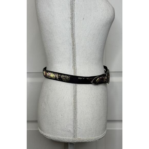 Free People Black Purple Belt S/M Bohemian Floral Western Cowboy Double Buckle main image 6